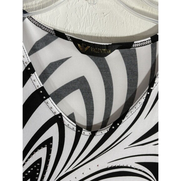 Valentina Black & White Studded Stretch Women Abstract Zebra Print V-Neck Blouse - Picture 9 of 9